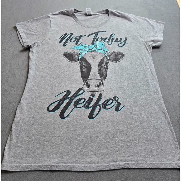 The Unbranded Brand Tops - Women's Unbranded Gray Not Today Heifer Cow Graphic Tee Large Fun Heifer